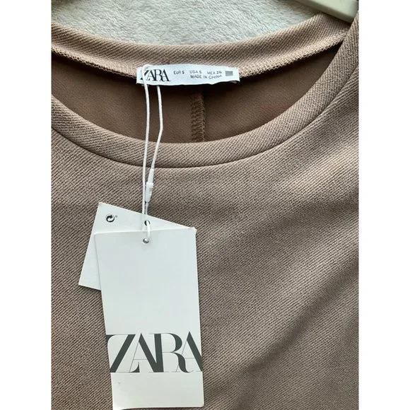 New w/tags Zara Sz.Small Sheath dress pullover Tan short sleeve - Picture 3 of 10